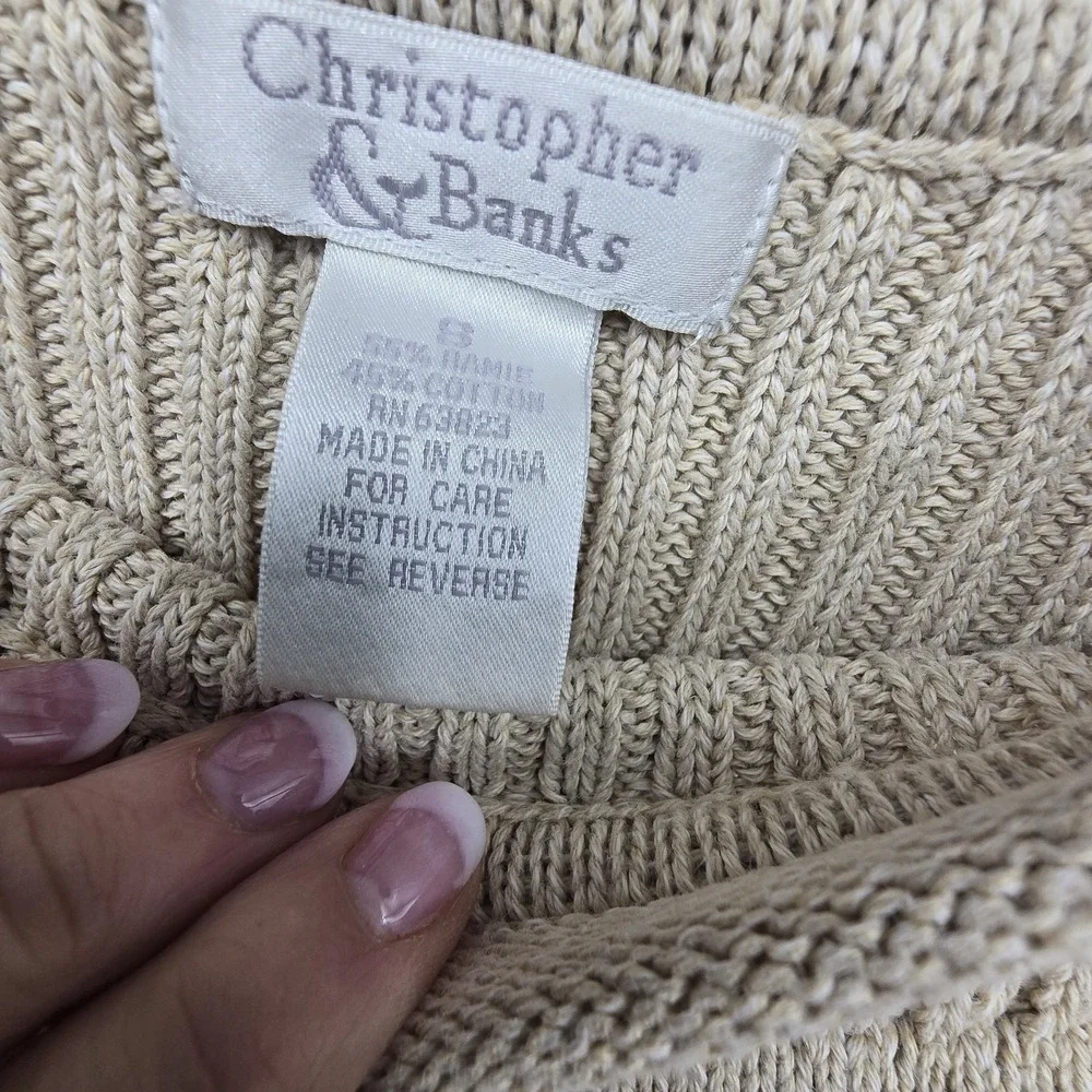 Vintage 90s Y2K Christopher Banks Cable Knit Sweater Women's SM Beige Minimalist